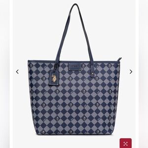 NWT RATE US. Polo Assn. Navy DIAMOND Checkered Tote Bag